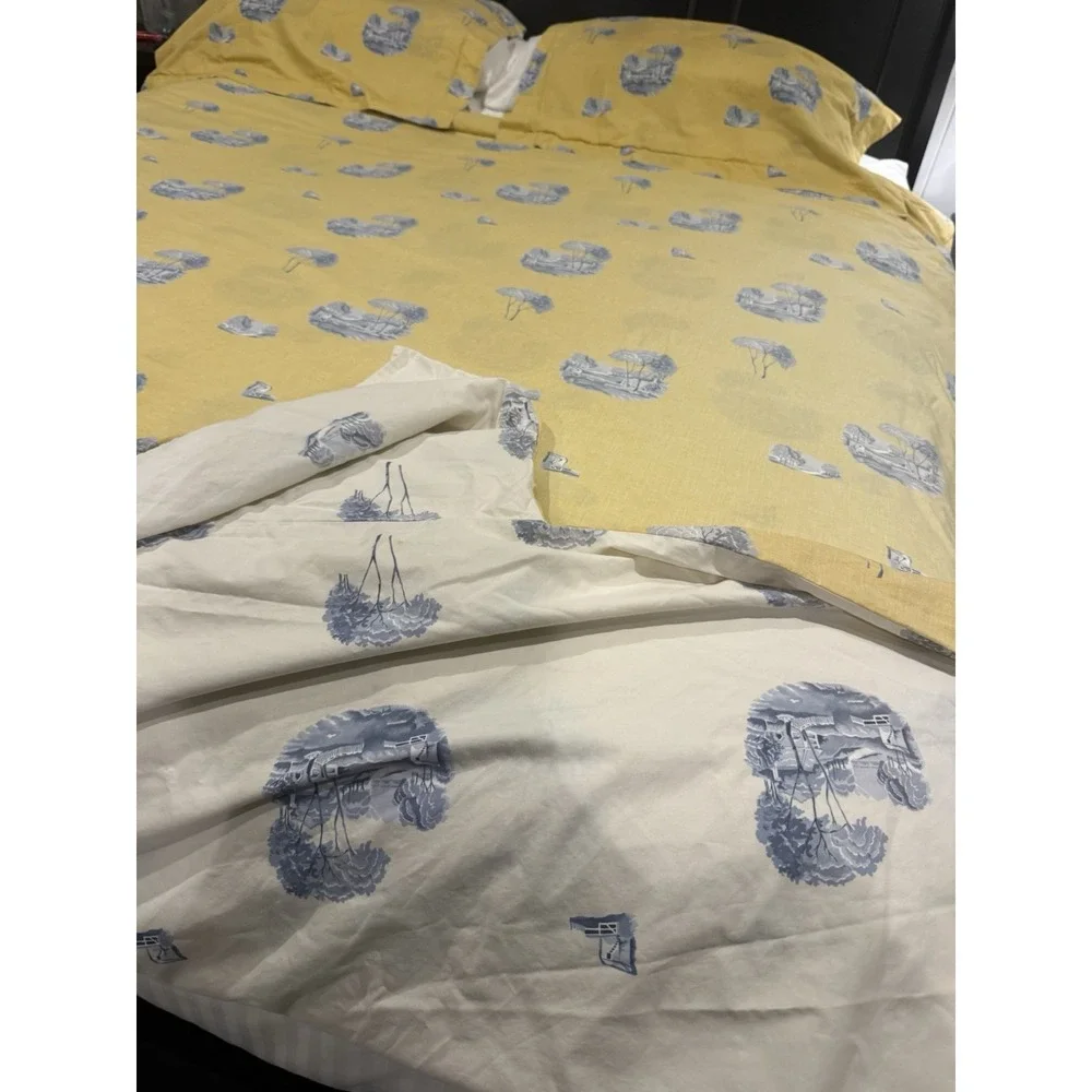 Yves Delorme Paris Queen Reversible Duvet Cover + 2 Shams Luxury Percale France